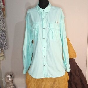 Magellan Fish Gear Style Mint Green Long Sleeve Button-Up Shirt Unisex Size XL